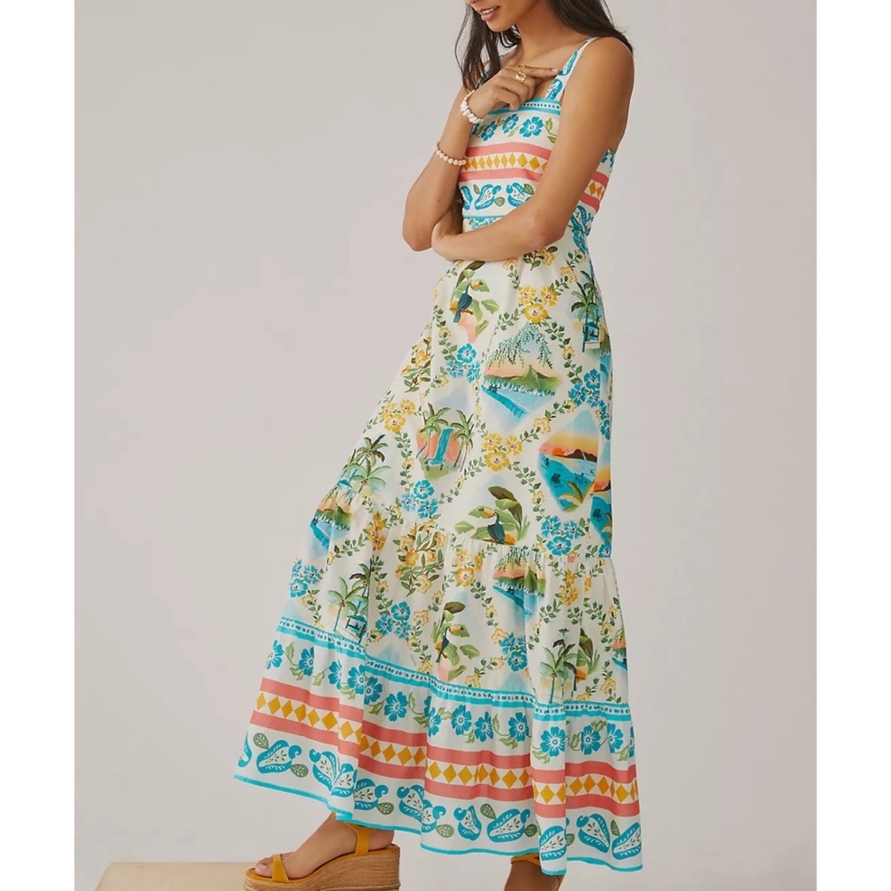 Farm Rio x Anthropologie Printed Maxi Dress XS NWT Blue Motif - Picture 6 of 16